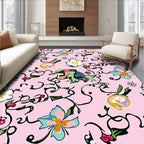 Whimsical Pink Floral Vine Swirl Rug