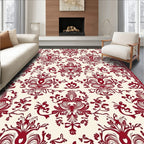 Rich Crimson Damask Scrollwork Rug