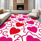Red Pink Hearts Whimsical Swirls Rug