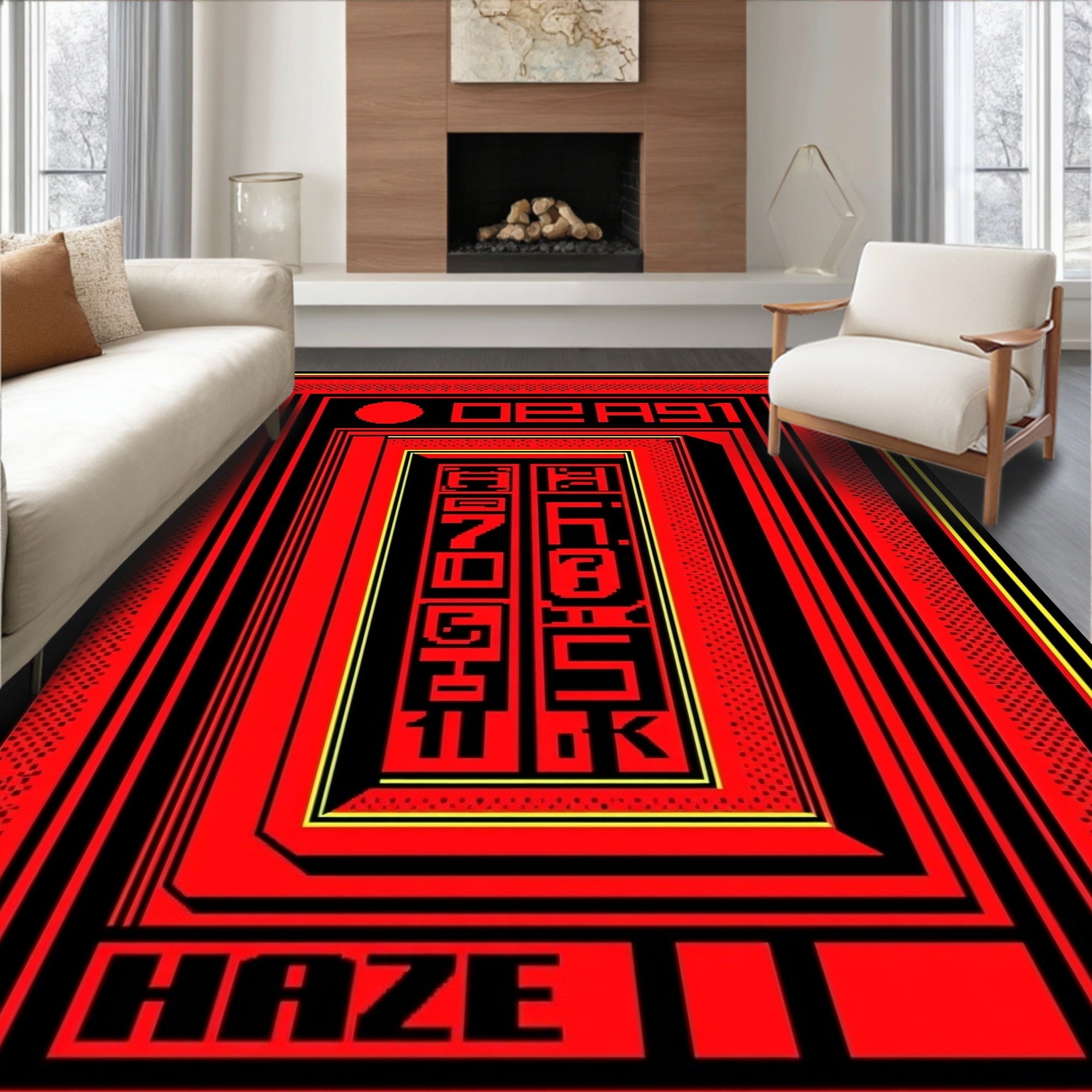 Red Black Geometric Abstract Glitch Rug