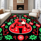 Holiday Red Guitar Snowflake Ornaments Rug