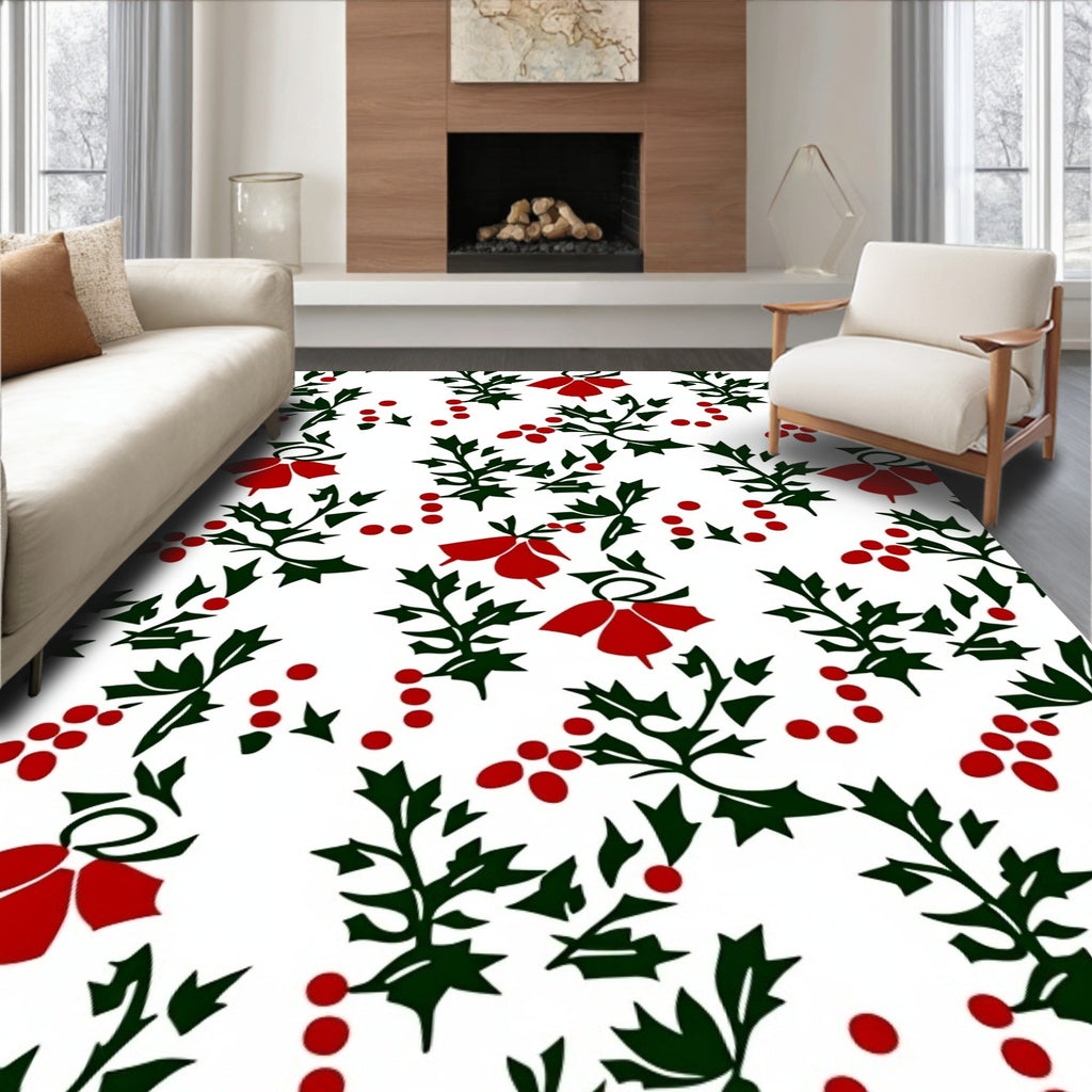 Red Berry Holly Branch Whimsical Rug
