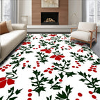 Red Berry Holly Branch Whimsical Rug