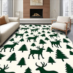 Dark Green Deer Pine Trees Rug