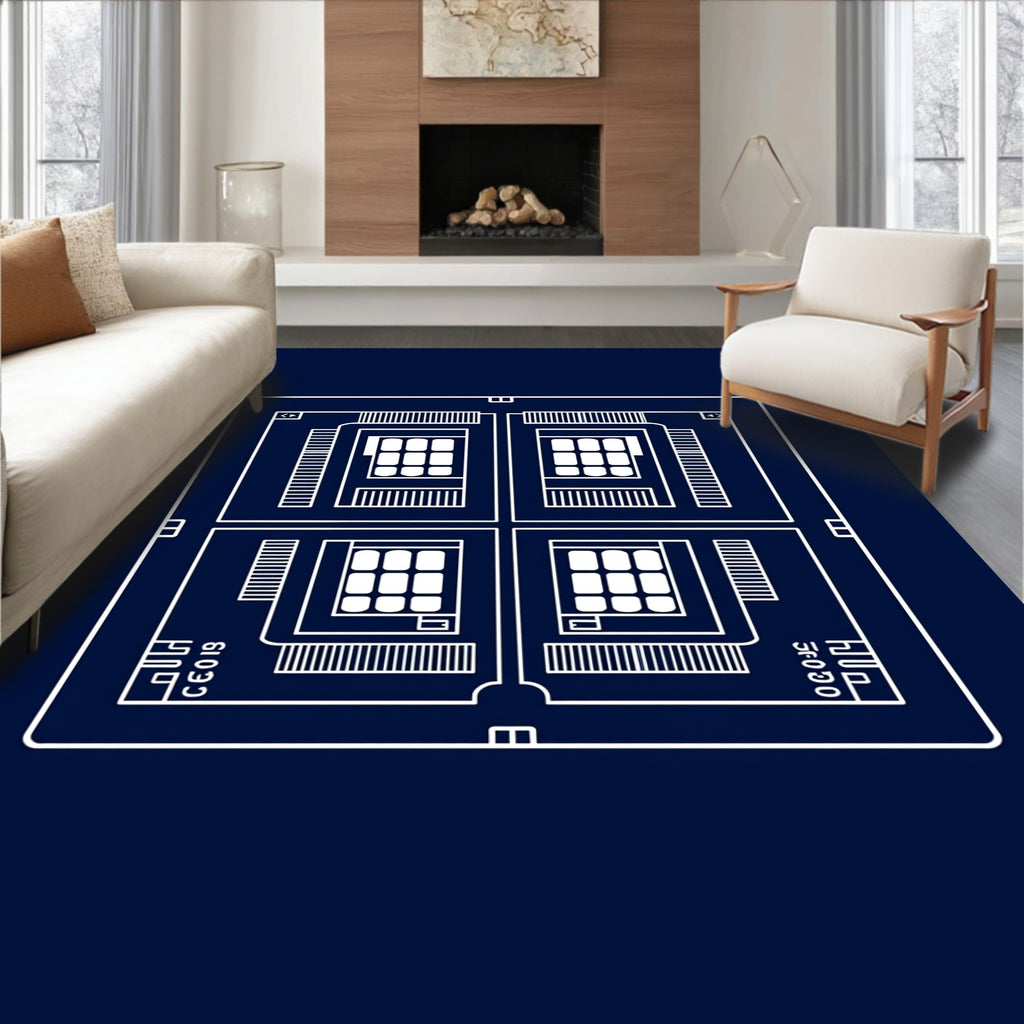 White Circuit Multi-Chip Layout Rug
