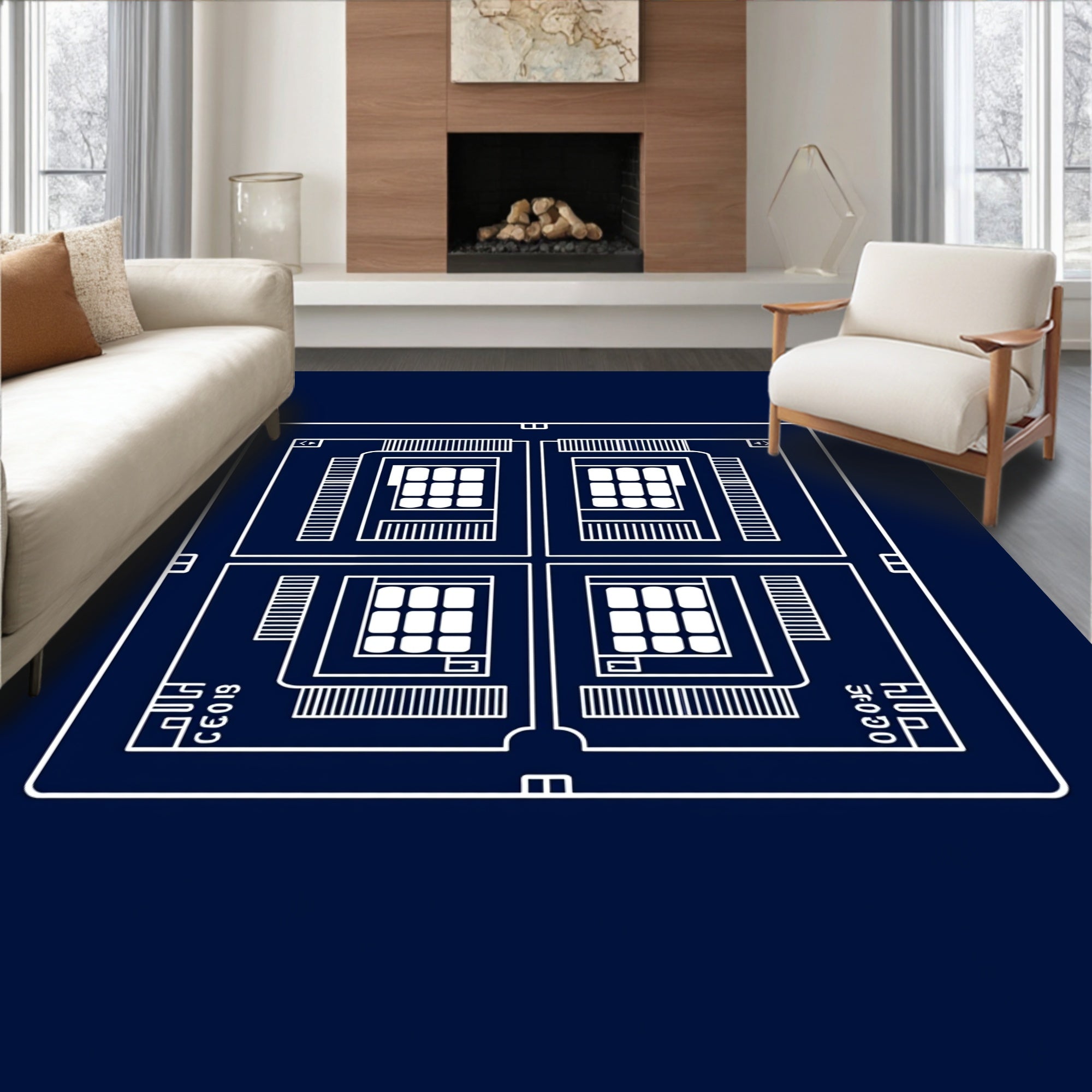 White Circuit Multi-Chip Layout Rug