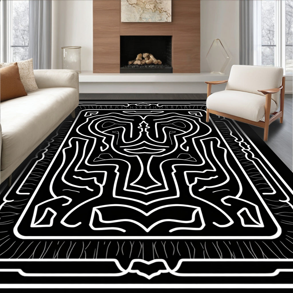 Monochromatic Labyrinth Relief Border Rug