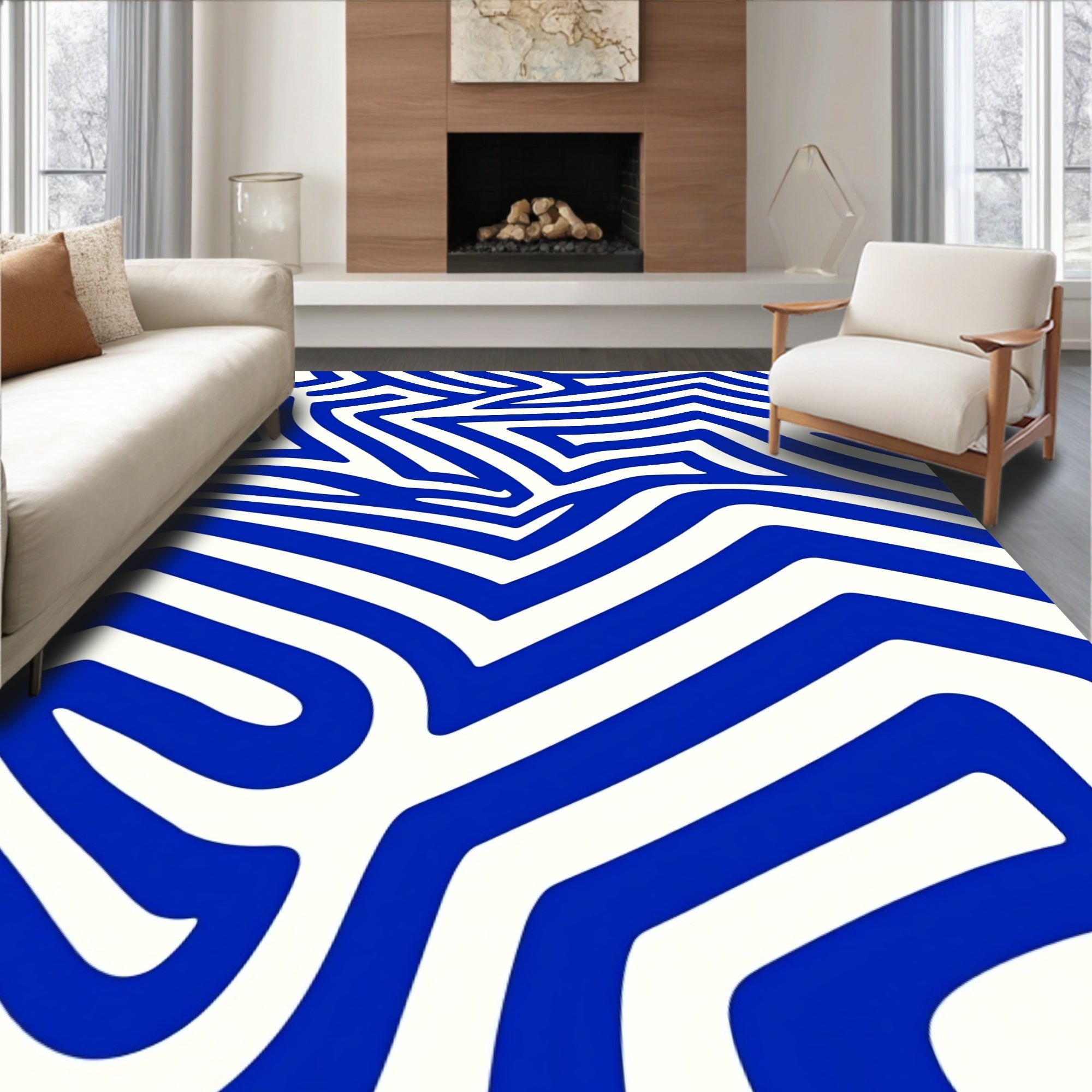 Electric Blue Maze Stripes Rug
