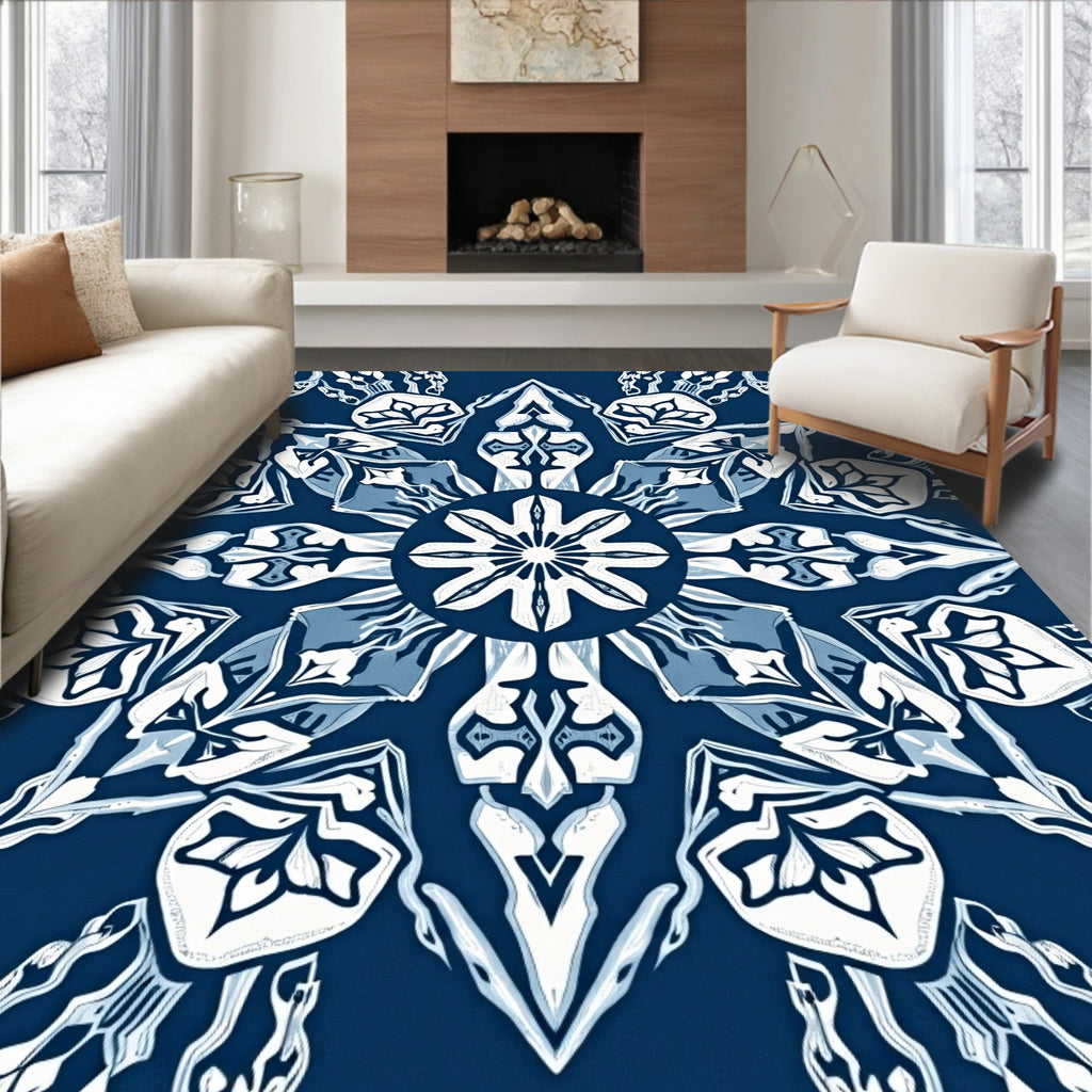 Navy White Abstract Medallion Star Rug