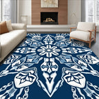 Navy White Abstract Medallion Star Rug