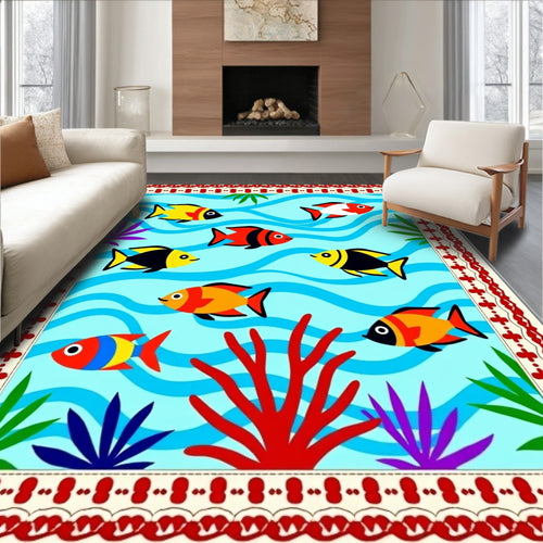 Aquatic World Colorful Fish Border Rug