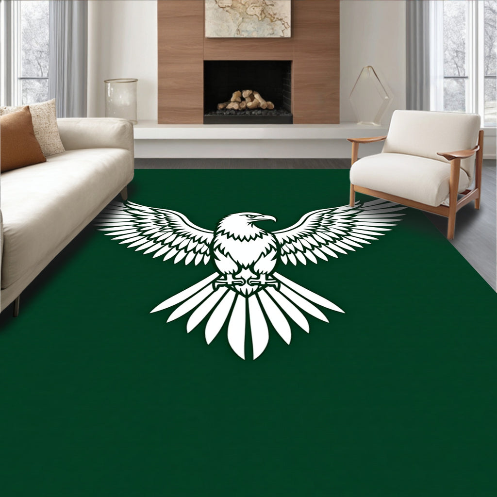 Majestic White Eagle Green Background Rug