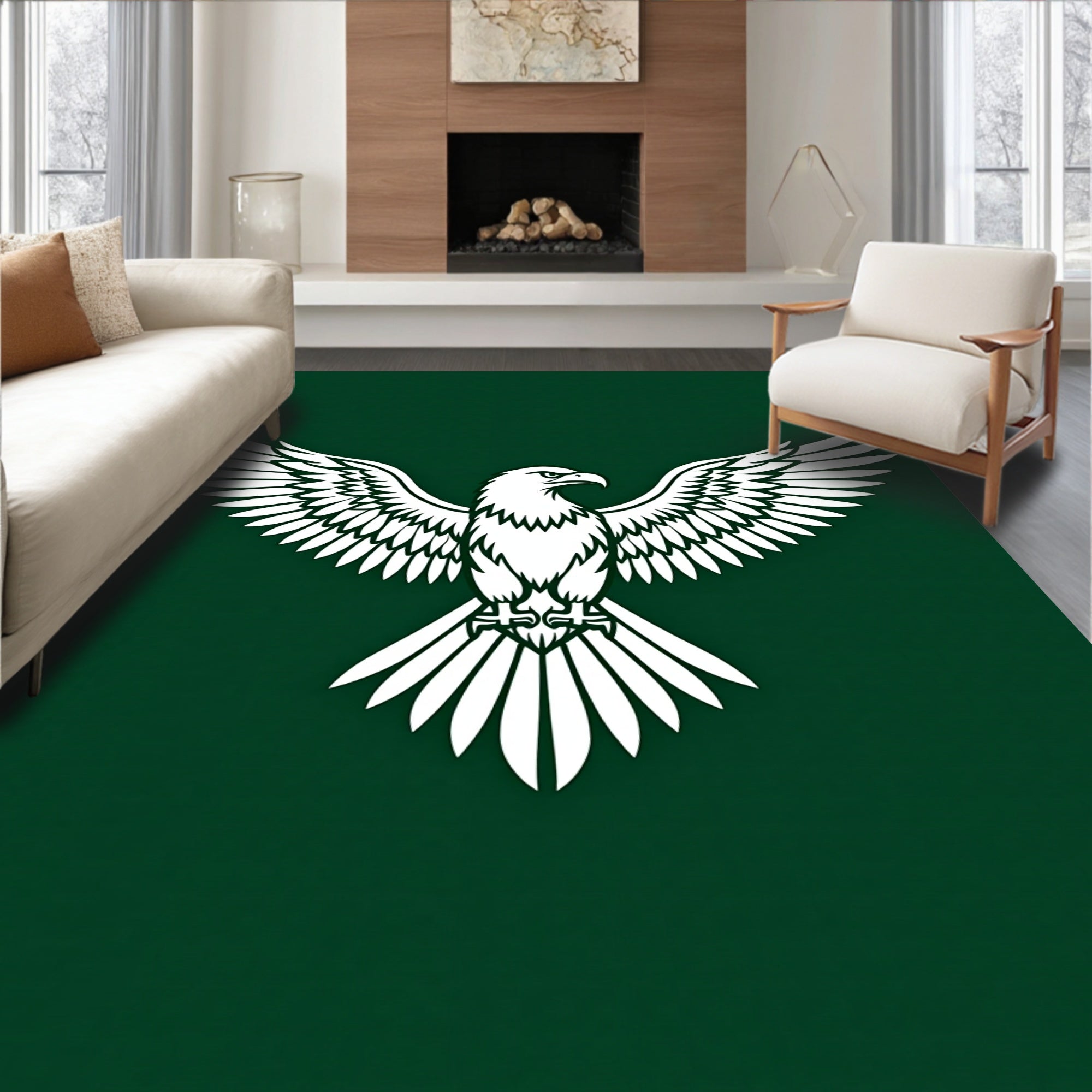 Majestic White Eagle Green Background Rug