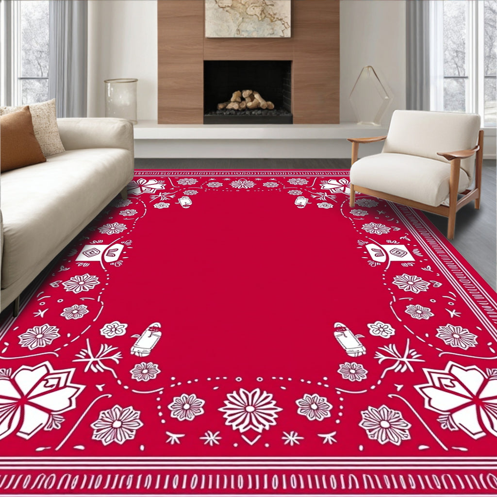 Crimson Floral Camper Van Border Rug
