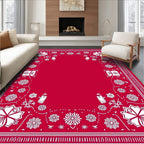 Crimson Floral Camper Van Border Rug