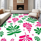 Bold Pink Green Tropical Leaf Collage Rug
