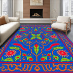 Vibrant Blue Floral Medallion Rug