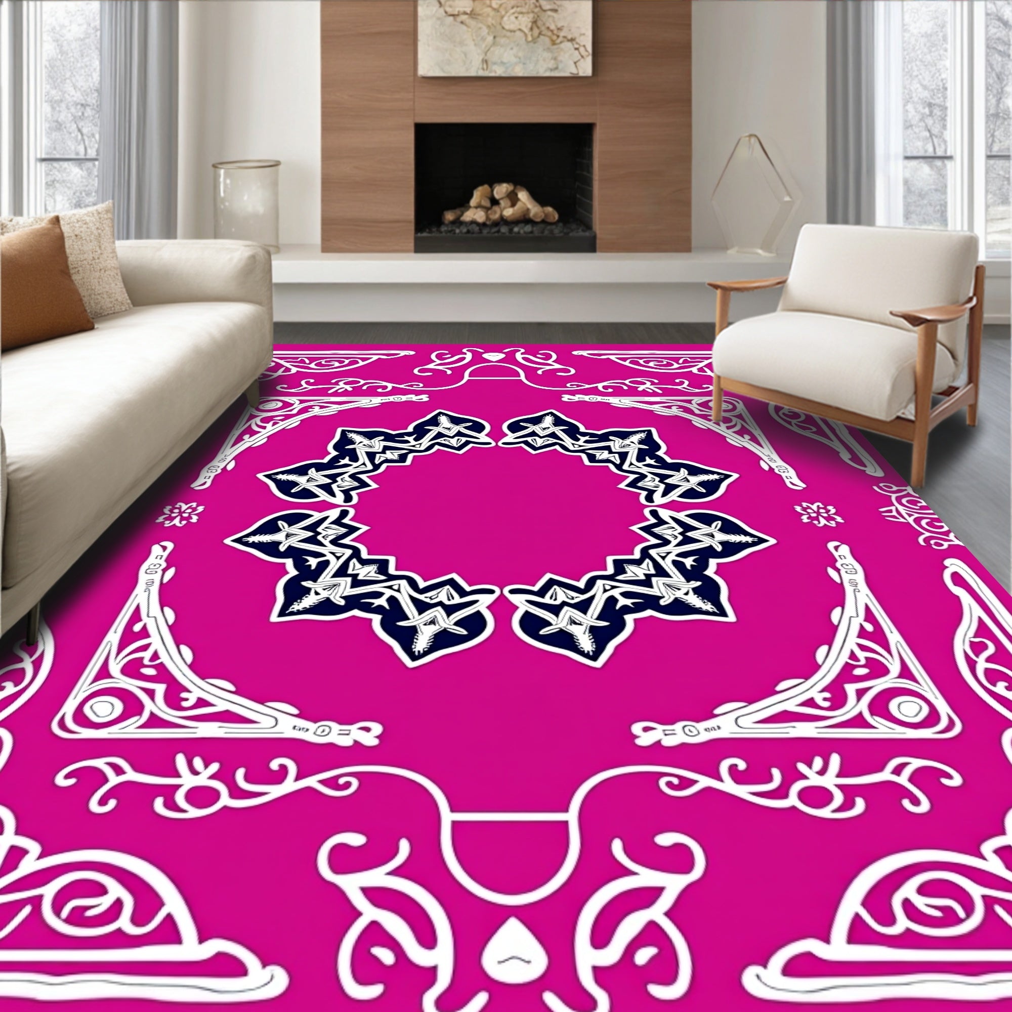 Fuchsia Starburst Medallion Corner Accents Rug
