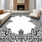 Ornate Black Floral Scroll Border Rug