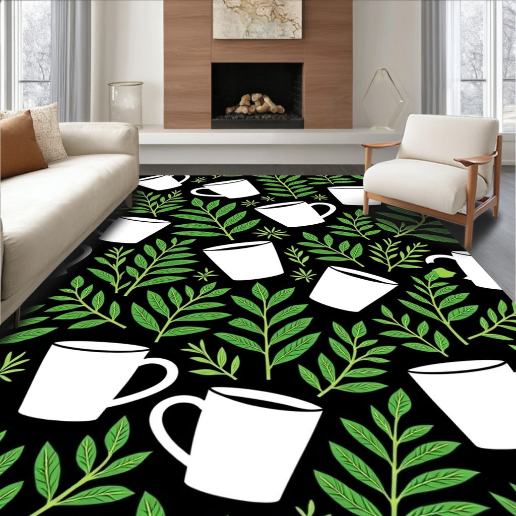 White Mugs Green Foliage Repeating Rug