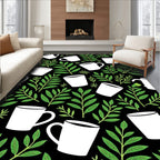 White Mugs Green Foliage Repeating Rug