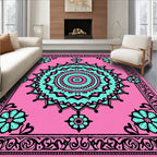 Pink Teal Floral Medallion Rug