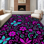 Vibrant Pink Turquoise Butterfly Floral Swirl Rug