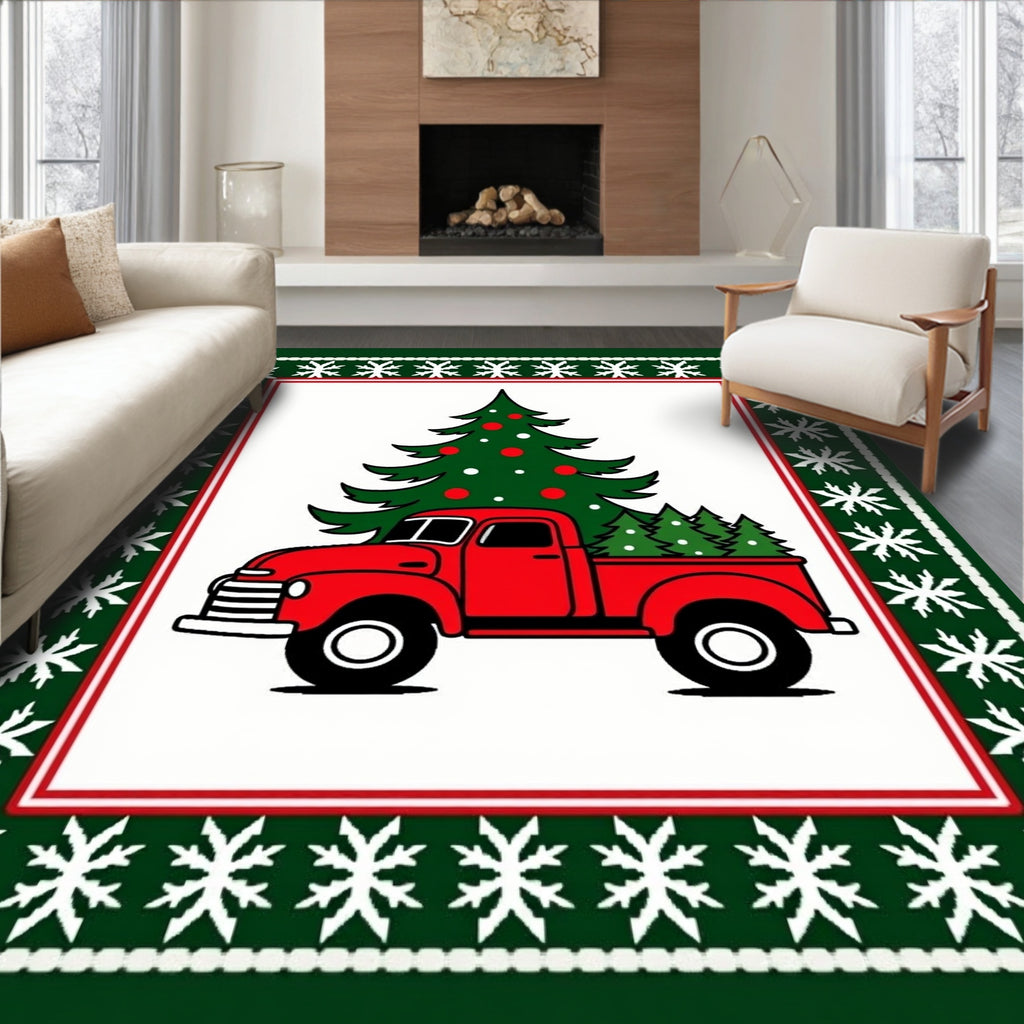 Classic Red Truck Christmas Tree Rug