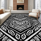 Bold Black and White Tribal Shield Rug
