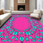 Bright Pink Teal Floral Border Rug