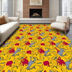 Abstract Red Gray Figures Yellow Background Rug