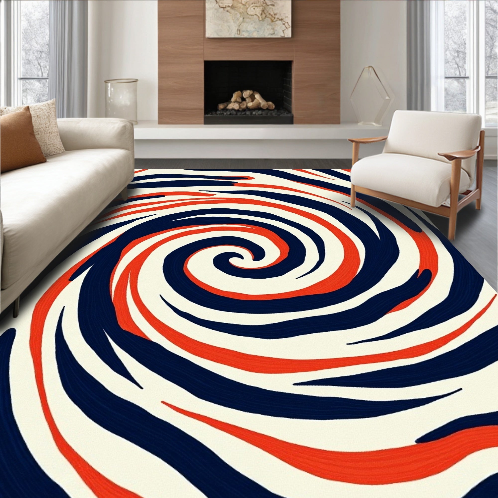 Bold Blue Red Swirl Abstract Rug