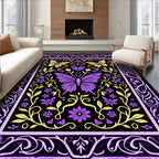 Victorian Purple Yellow Butterfly Floral Rug