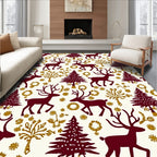 Crimson Deer Christmas Trees Garland Rug