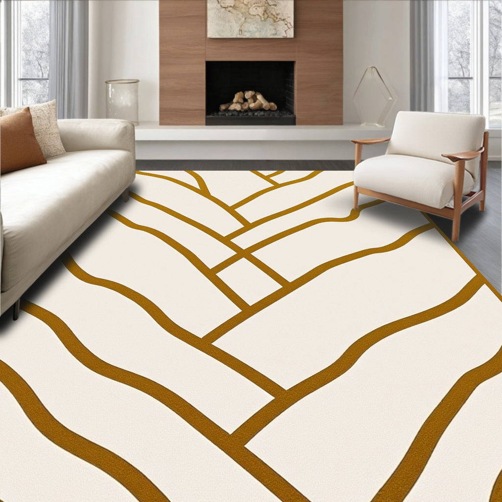 Golden Ochre Wavy Lines Rug