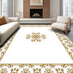 Golden Floral Damask Centerpiece Border Rug