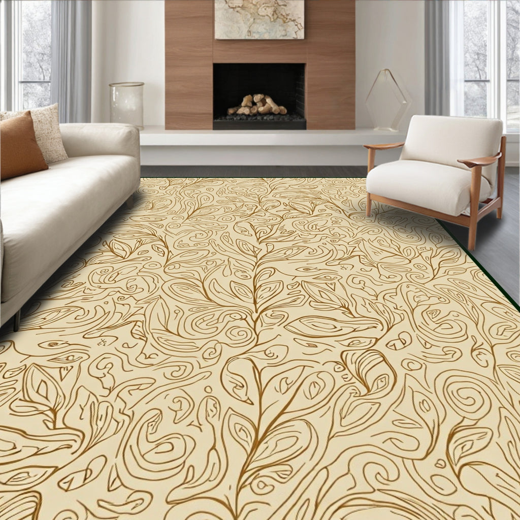 Earthy Tones Swirling Vine Botanical Rug
