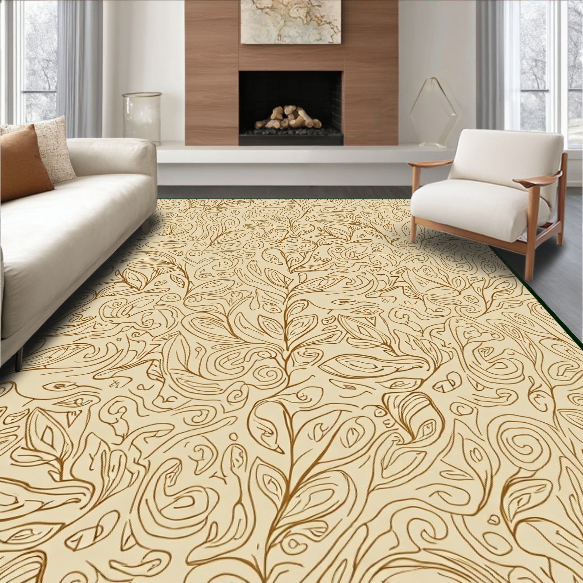 Earthy Tones Swirling Vine Botanical Rug