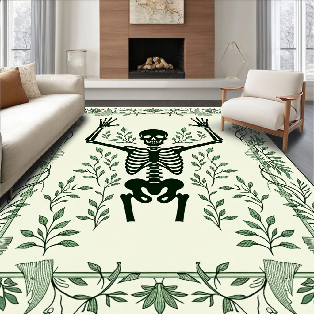 Black Skeleton Botanical Border Rug
