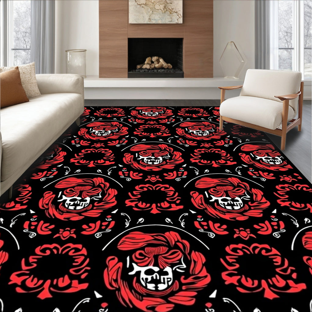 Crimson Skull Baroque Floral Rug