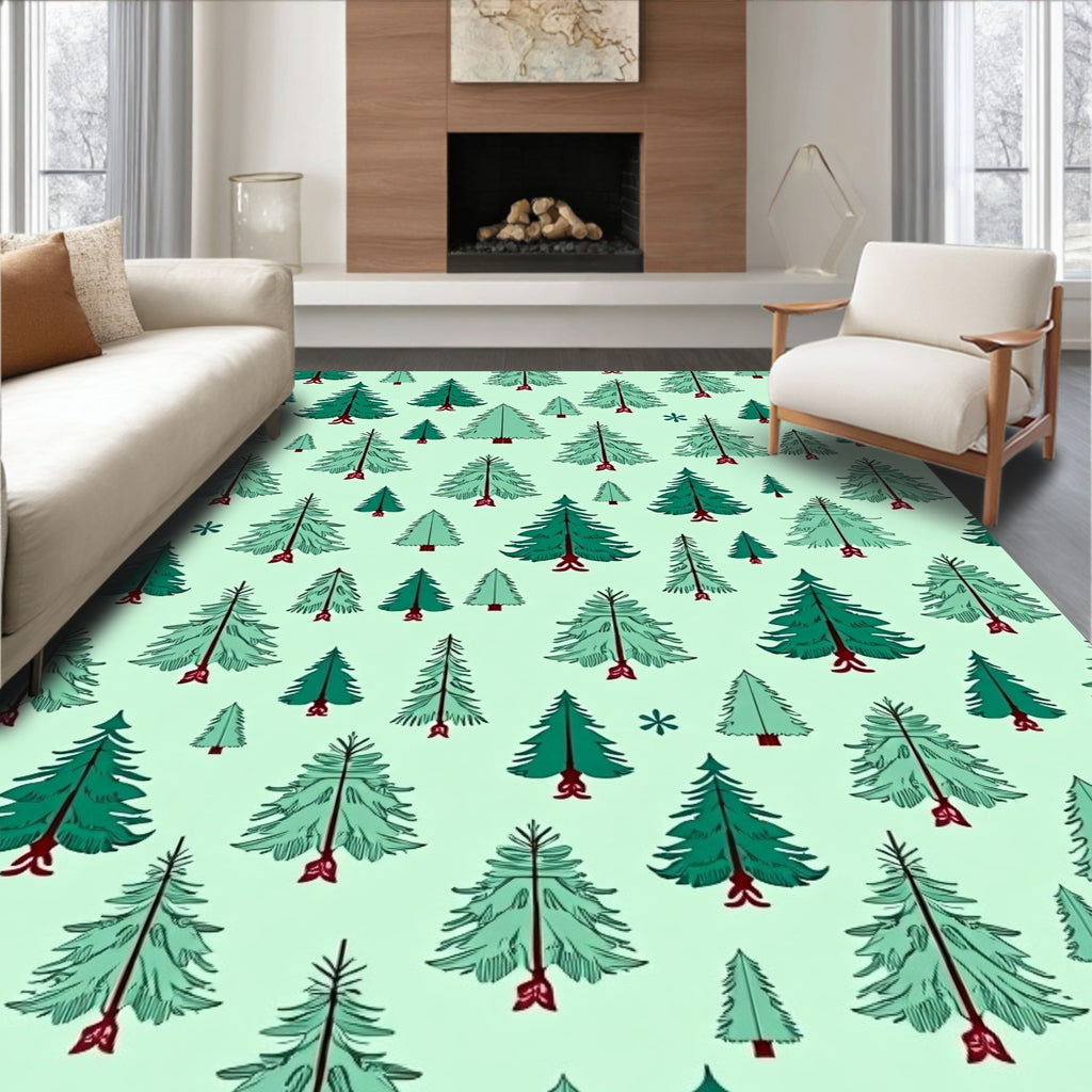 Evergreen Forest Christmas Trees Rug