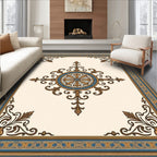 Ornate Gold Blue Floral Medallion Rug