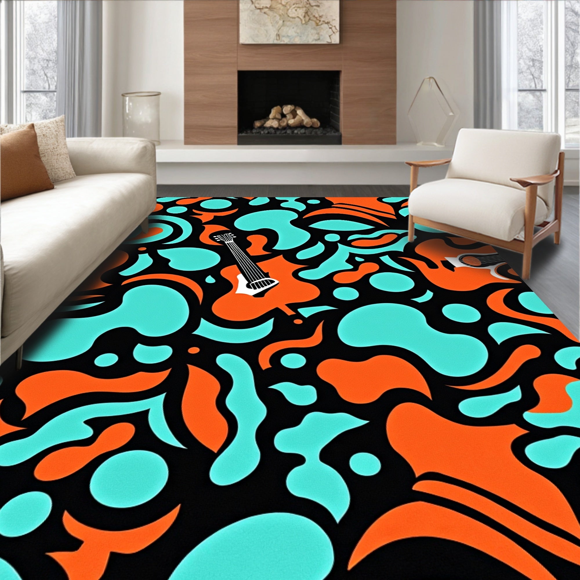 Groovy Guitar Amps Abstract Orange Teal Rug