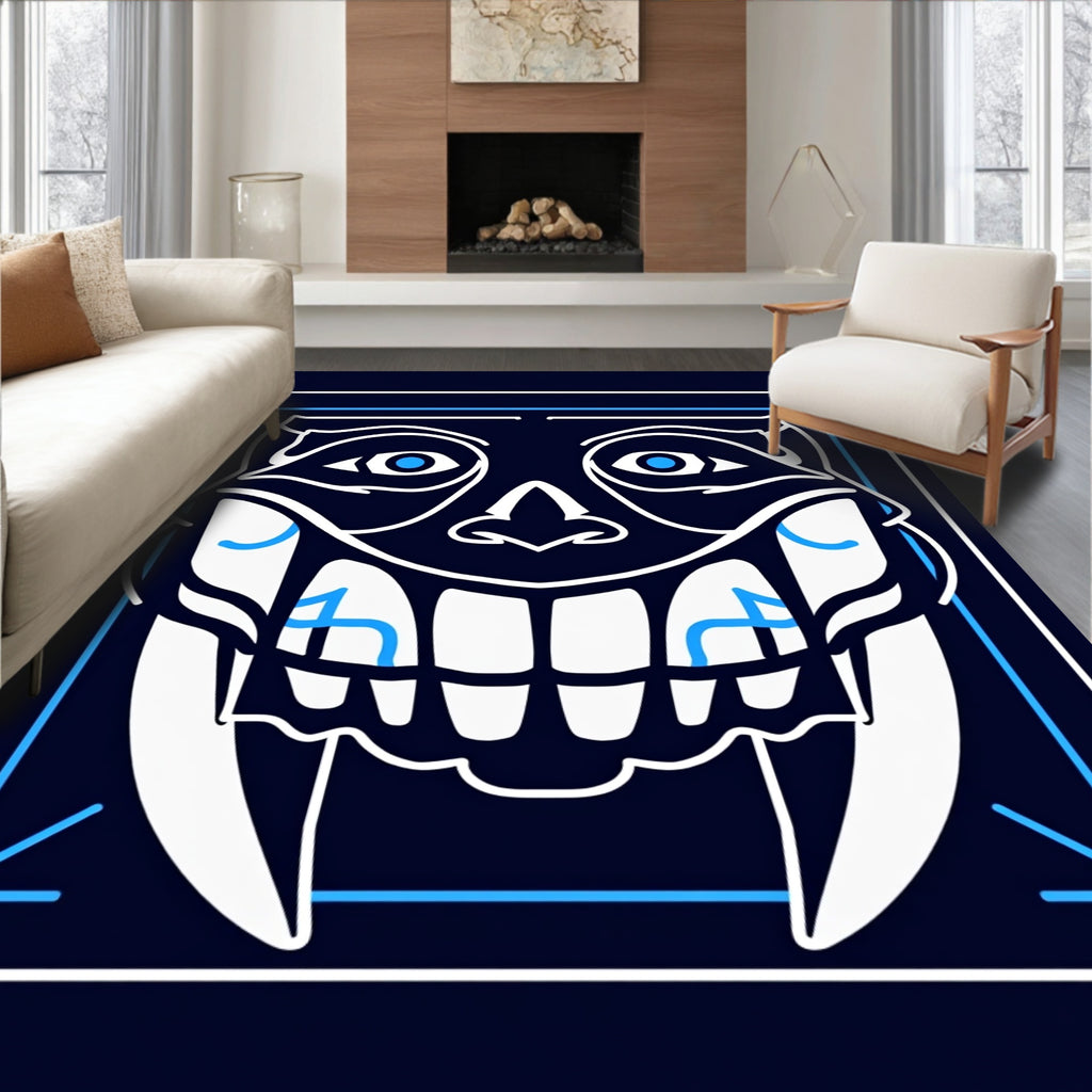 Dark Blue White Grinning Skull Outline Rug