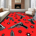 Crimson Gun Starburst Repeating Pattern Rug