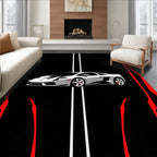 Silver Sports Car Red Black Striped Rug