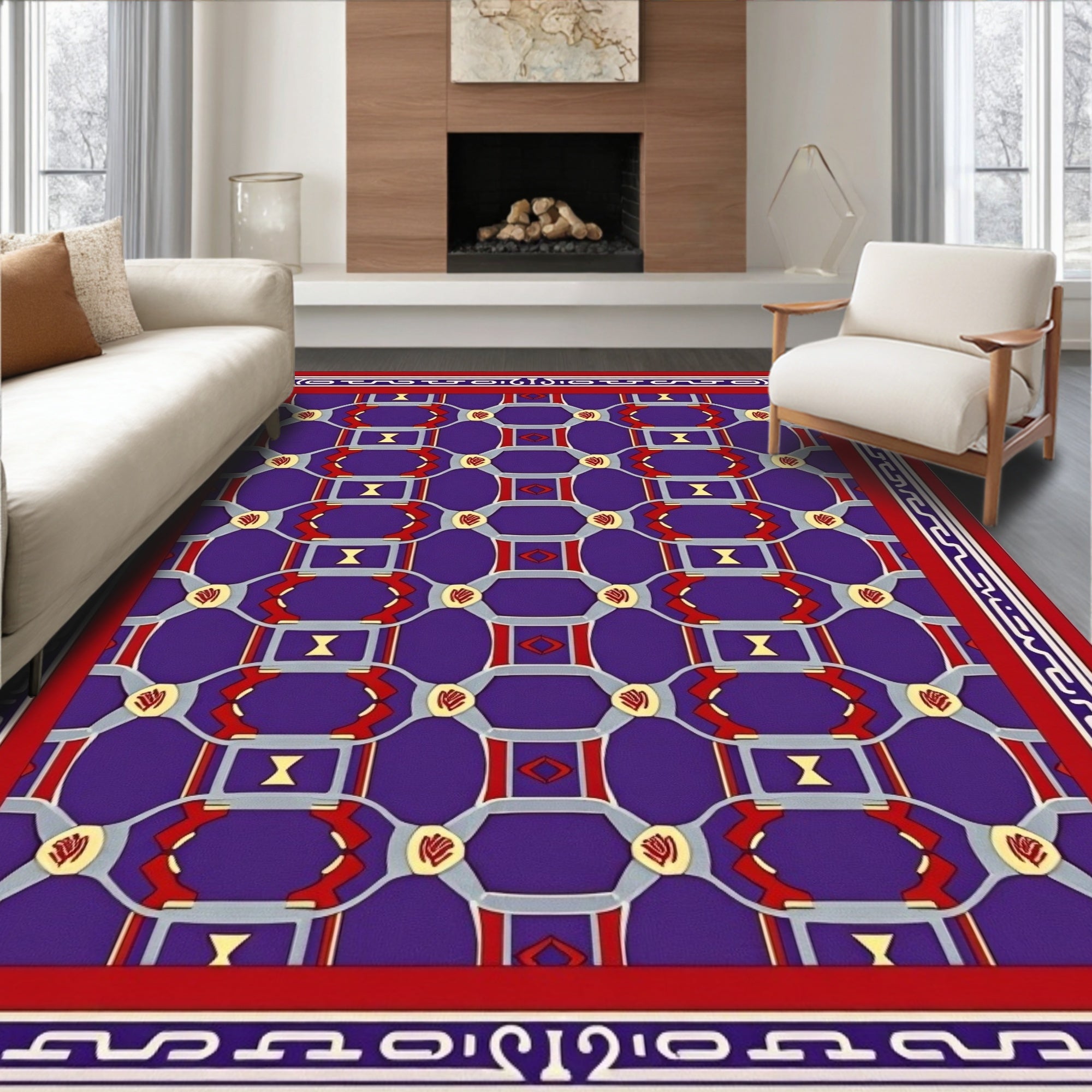 Majestic Purple Red Geometric Link Rug