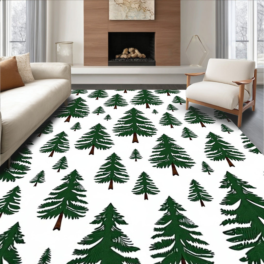 Forest Green Evergreen Trees Repeating Design Rug