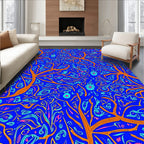 Vibrant Blue Orange Tree Foliage Rug