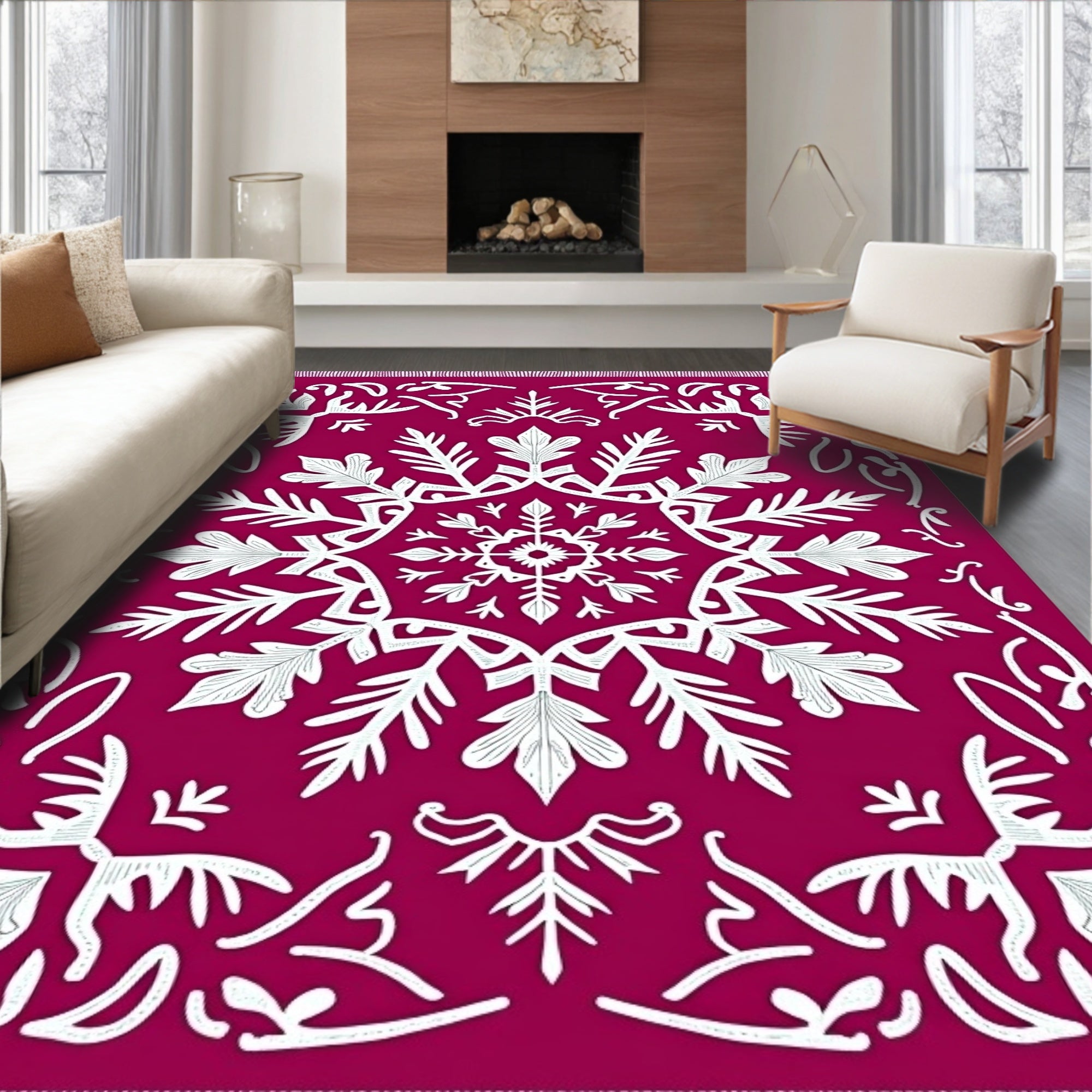 Deep Pink Floral Medallion Medley Rug